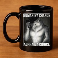 Funny Human By Chance Alpha By Choice Cool Alpha Wolf Meme 11oz C Handle Ceramic Mug