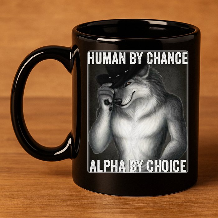 Funny Human By Chance Alpha By Choice Cool Alpha Wolf Meme 11oz C Handle Ceramic Mug