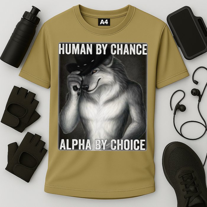 Funny Human By Chance Alpha By Choice Cool Alpha Wolf Meme Cooling Performance Crew T-Shirt