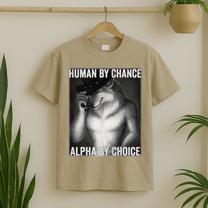 Funny Human By Chance Alpha By Choice Cool Alpha Wolf Meme T-Shirt
