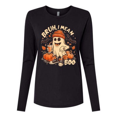 Funny Halloween Bruh I Mean Boo Ghost Womens Cotton Relaxed Long Sleeve T-Shirt