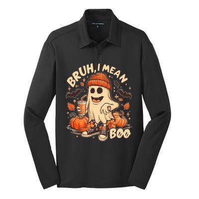 Funny Halloween Bruh I Mean Boo Ghost Silk Touch Performance Long Sleeve Polo