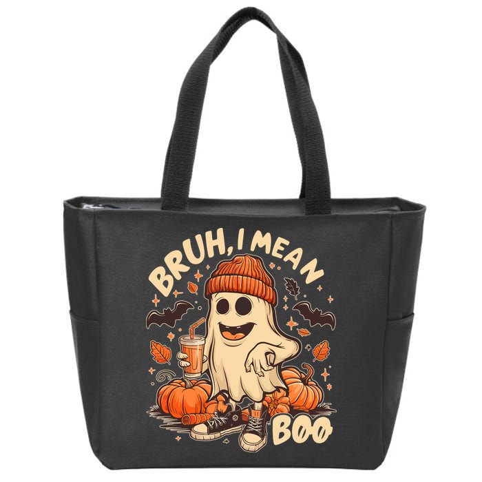Funny Halloween Bruh I Mean Boo Ghost Zip Tote Bag