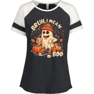 Funny Halloween Bruh I Mean Boo Ghost Enza Ladies Jersey Colorblock Tee