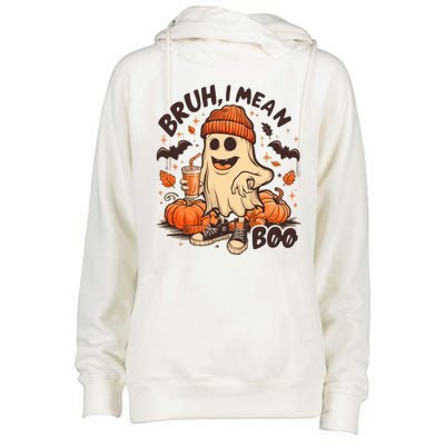 Funny Halloween Bruh I Mean Boo Ghost Womens Funnel Neck Pullover Hood