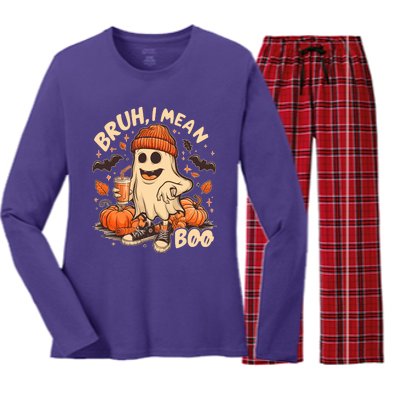 Funny Halloween Bruh I Mean Boo Ghost Women's Long Sleeve Flannel Pajama Set 