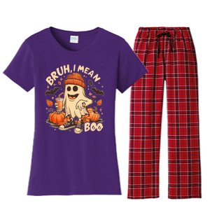 Funny Halloween Bruh I Mean Boo Ghost Women's Flannel Pajama Set