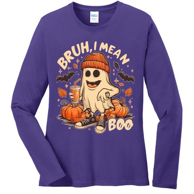 Funny Halloween Bruh I Mean Boo Ghost Ladies Long Sleeve Shirt