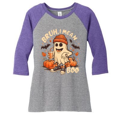 Funny Halloween Bruh I Mean Boo Ghost Women's Tri-Blend 3/4-Sleeve Raglan Shirt