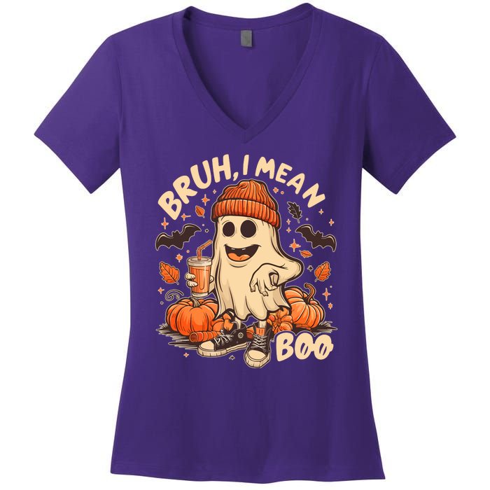 Funny Halloween Bruh I Mean Boo Ghost Women's V-Neck T-Shirt