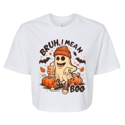 Funny Halloween Bruh I Mean Boo Ghost Bella+Canvas Jersey Crop Tee