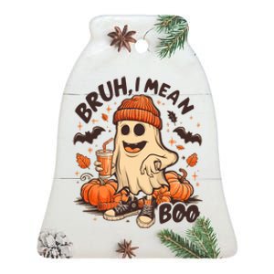 Funny Halloween Bruh I Mean Boo Ghost Ceramic Bell Ornament