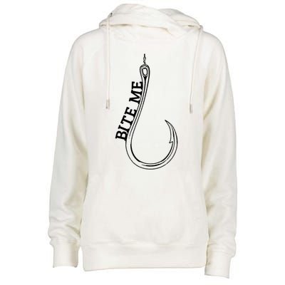 Fishing Hook Bite Me Bass Catfish Pike Fisher Funny Gift Great Gift Womens Funnel Neck Pullover Hood