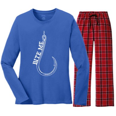 Fishing Hook Bite Me Bass Catfish Pike Fisher Funny Gift Great Gift Women's Long Sleeve Flannel Pajama Set 