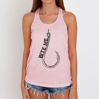 Fishing Hook Bite Me Bass Catfish Pike Fisher Funny Gift Great Gift Women's Knotted Racerback Tank