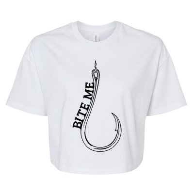 Fishing Hook Bite Me Bass Catfish Pike Fisher Funny Gift Great Gift Bella+Canvas Jersey Crop Tee