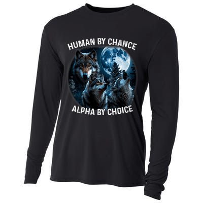 Funny Human By Chance Alpha By Choice Wolf Cooling Performance Long Sleeve Crew