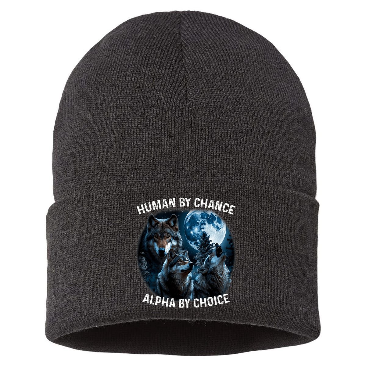 Funny Human By Chance Alpha By Choice Wolf Sustainable Knit Beanie