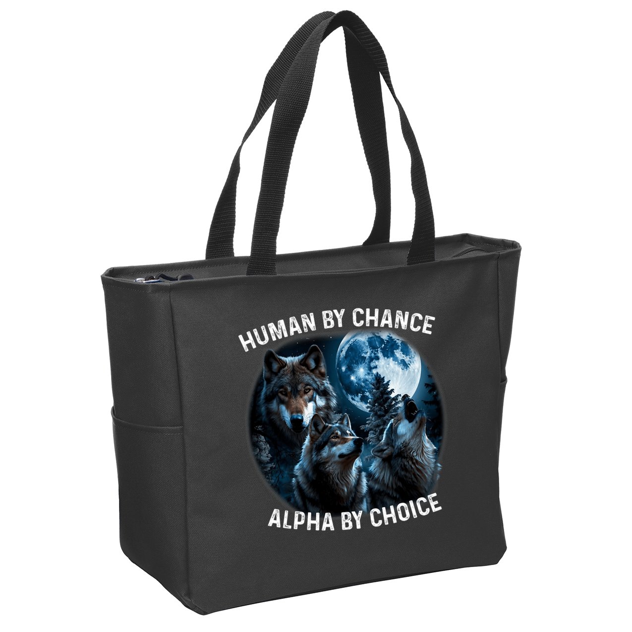 Funny Human By Chance Alpha By Choice Wolf Zip Tote Bag