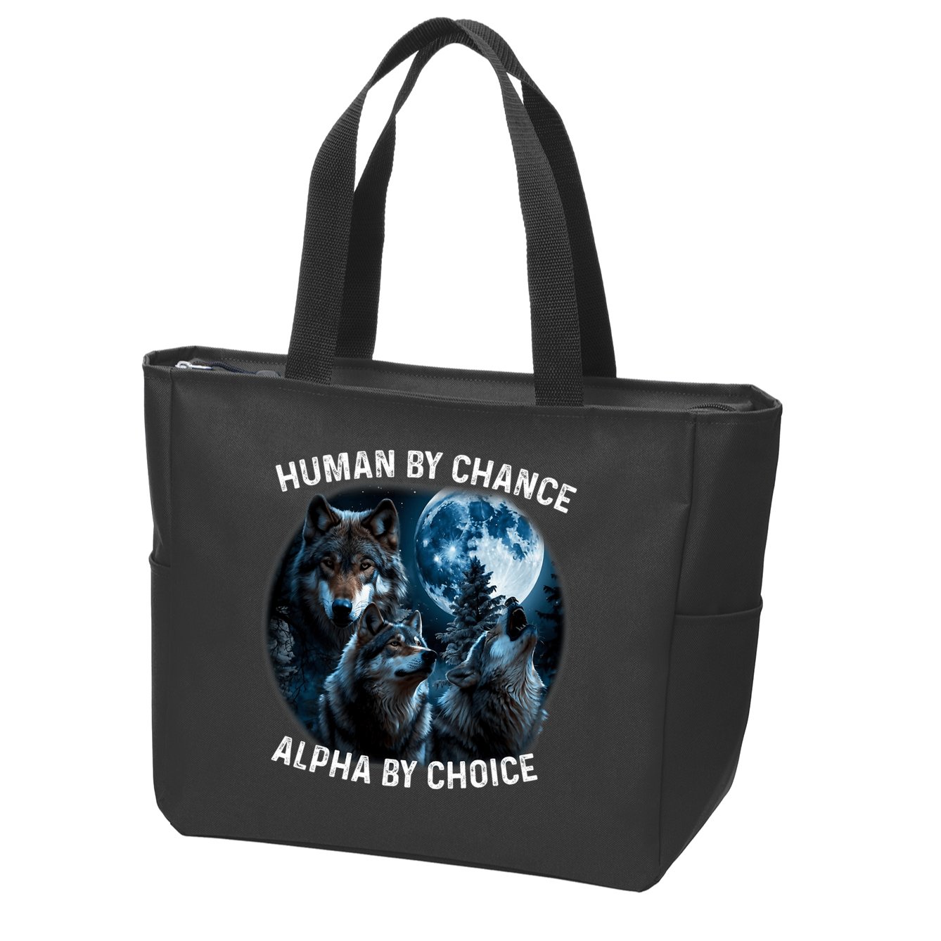 Funny Human By Chance Alpha By Choice Wolf Zip Tote Bag
