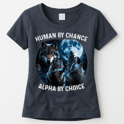 Funny Human By Chance Alpha By Choice Wolf Womens T-Shirt