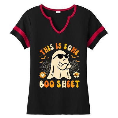 Funny Halloween Boo Ghost Costume This Is Some Boo Sheet Ladies Halftime Notch Neck Tee