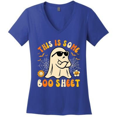 Funny Halloween Boo Ghost Costume This Is Some Boo Sheet Women's V-Neck T-Shirt