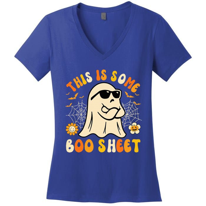 Funny Halloween Boo Ghost Costume This Is Some Boo Sheet Women's V-Neck T-Shirt