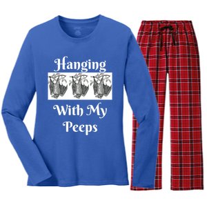 Funny Halloween Bats Hanging With My Peeps Tee Meaningful Gift Women's Long Sleeve Flannel Pajama Set 