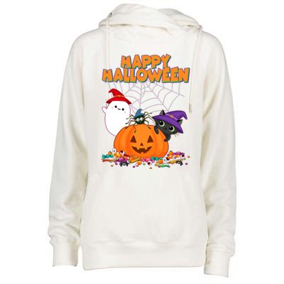 Funny Halloween, Cute Halloween, Cute Happy Halloween Friends Womens Funnel Neck Pullover Hood