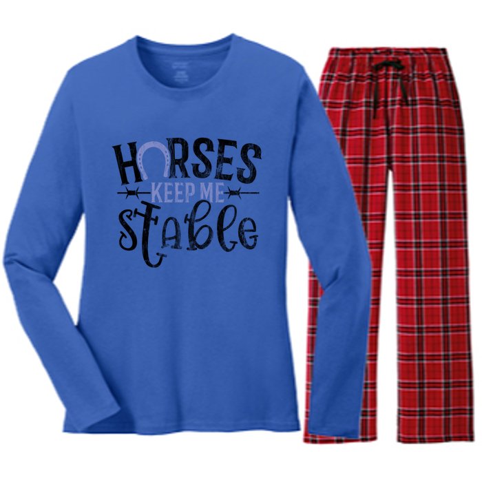 Funny Horse Cute Gift Horses Keep Me Stable Gift Women's Long Sleeve Flannel Pajama Set 