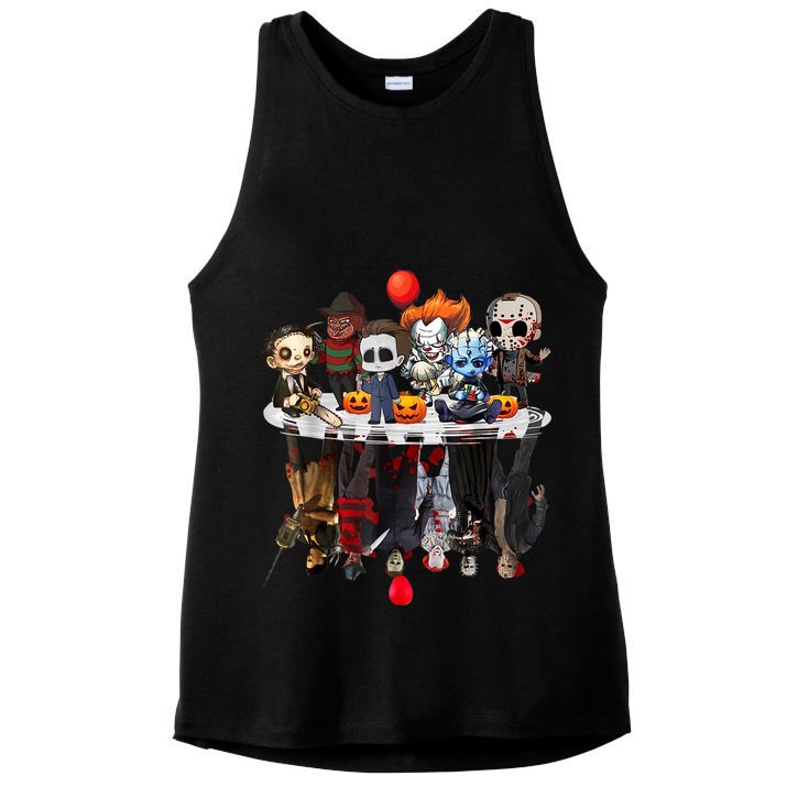 Funny Halloween, Cute Halloween, Cute Horror Movie Chibi Character Water Reflect Ladies PosiCharge Tri-Blend Wicking Tank
