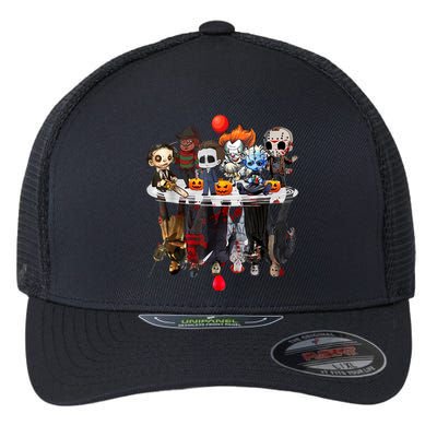 Funny Halloween, Cute Halloween, Cute Horror Movie Chibi Character Water Reflect Flexfit Unipanel Trucker Cap