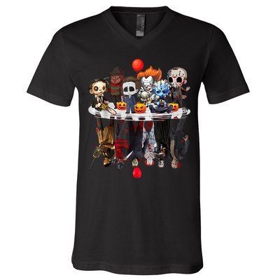 Funny Halloween, Cute Halloween, Cute Horror Movie Chibi Character Water Reflect V-Neck T-Shirt
