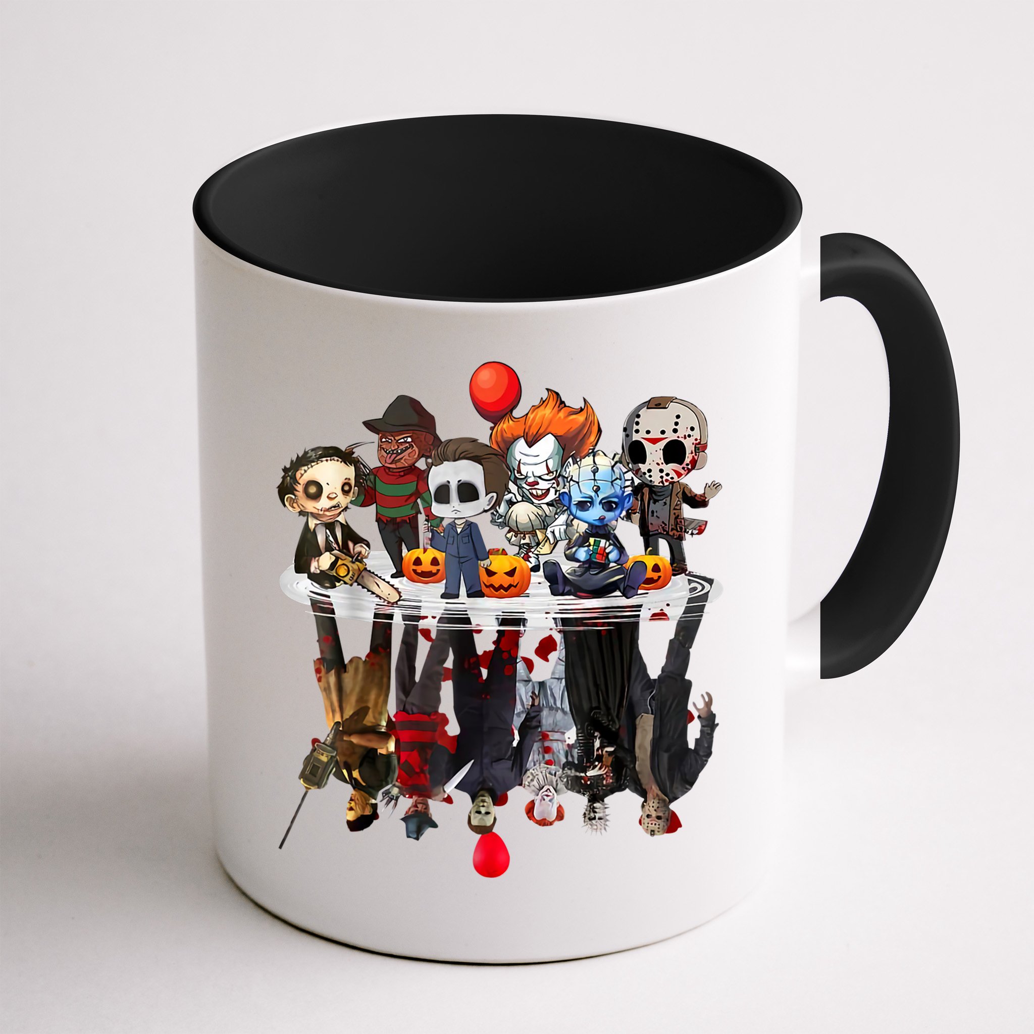 Funny Halloween, Cute Halloween, Cute Horror Movie Chibi Character Water Reflect Mug