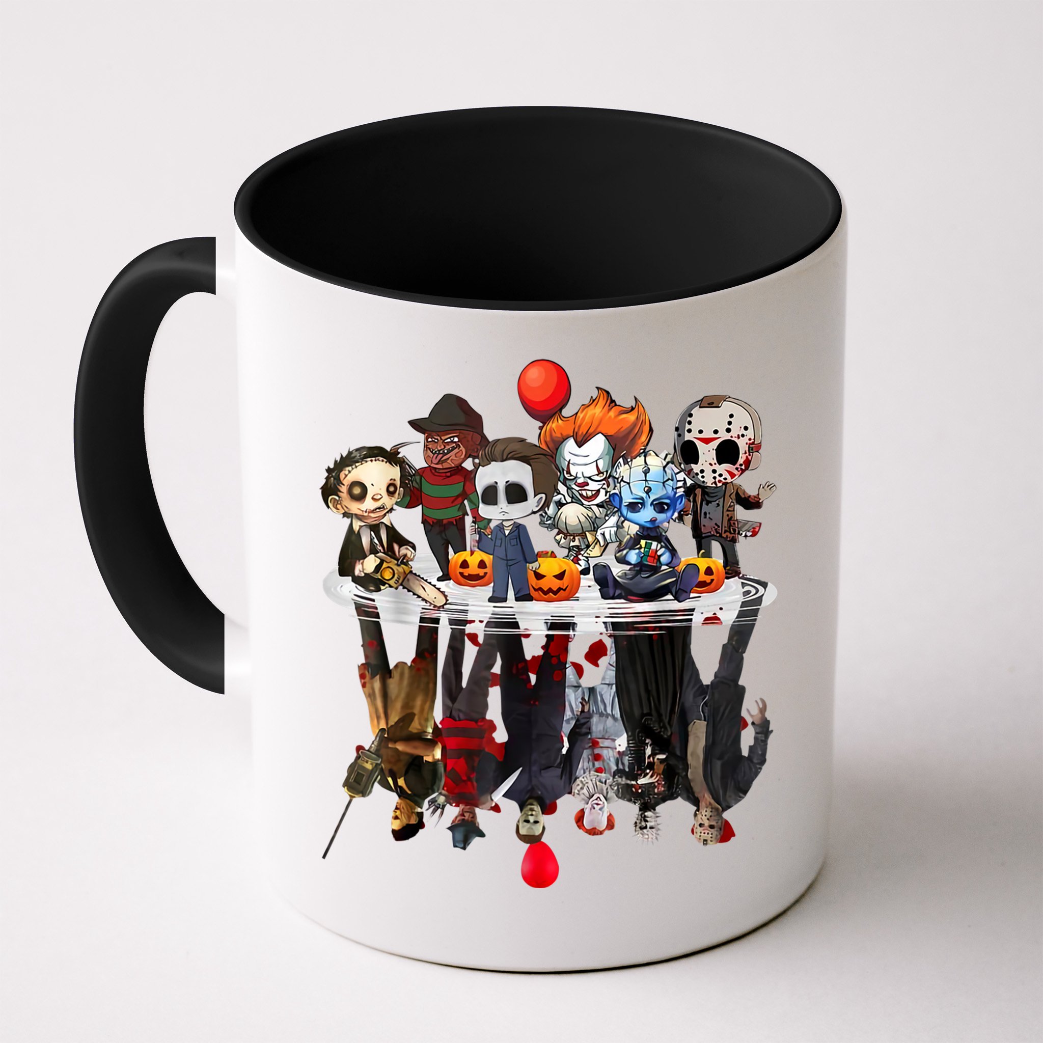Funny Halloween, Cute Halloween, Cute Horror Movie Chibi Character Water Reflect Mug