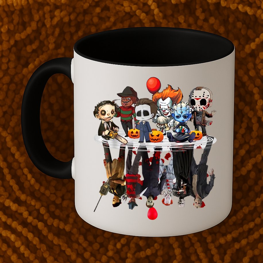 Funny Halloween, Cute Halloween, Cute Horror Movie Chibi Character Water Reflect Mug