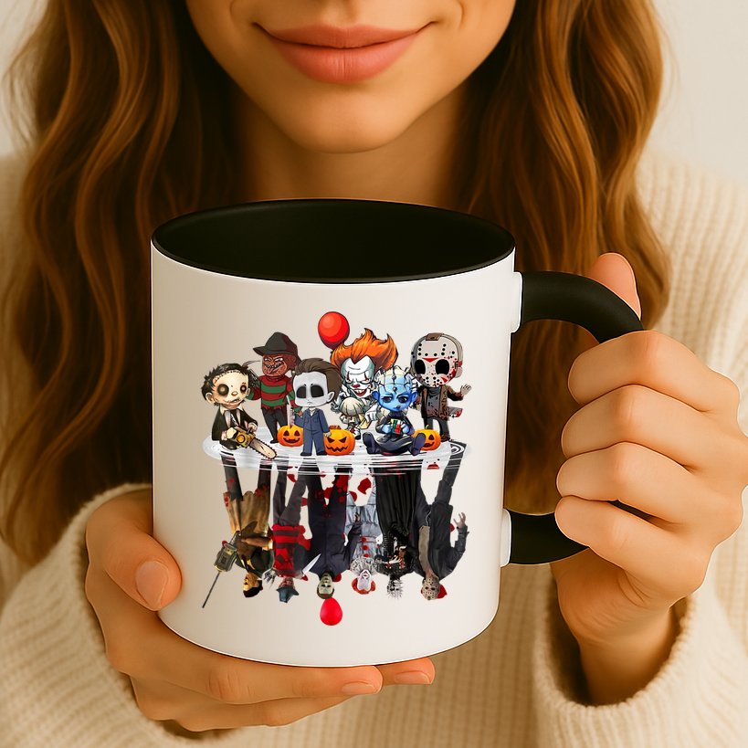 Funny Halloween, Cute Halloween, Cute Horror Movie Chibi Character Water Reflect Mug