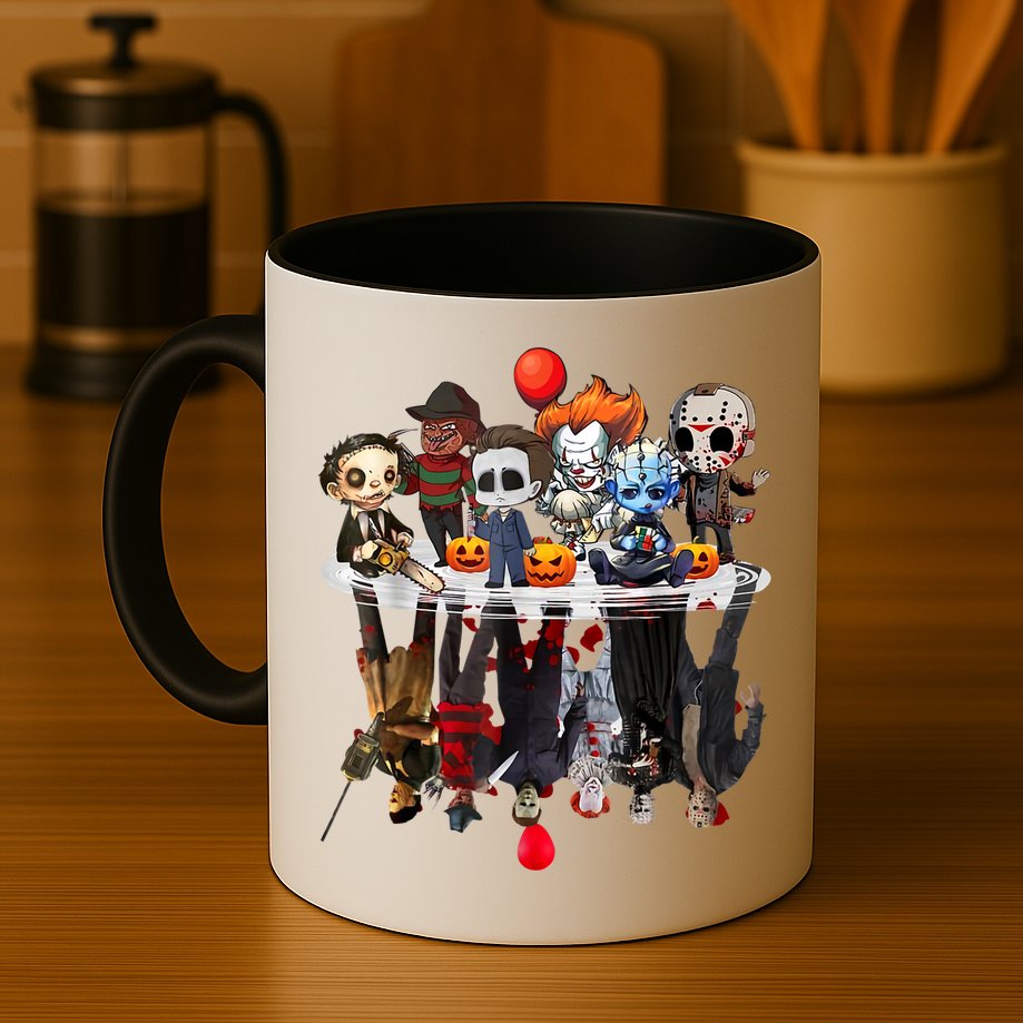 Funny Halloween, Cute Halloween, Cute Horror Movie Chibi Character Water Reflect Mug