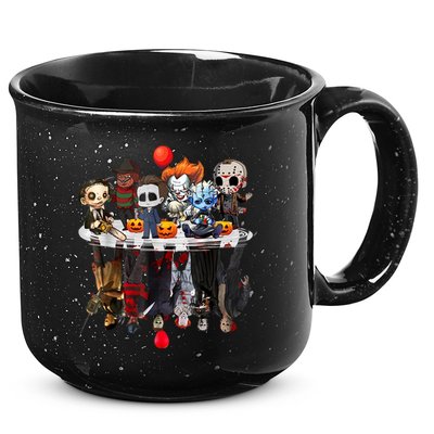 Funny Halloween, Cute Halloween, Cute Horror Movie Chibi Character Water Reflect 15oz Campfire Ceramic Mug