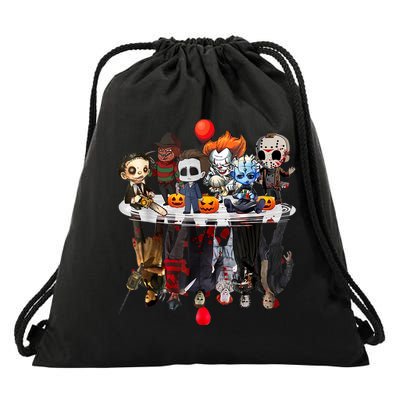 Funny Halloween, Cute Halloween, Cute Horror Movie Chibi Character Water Reflect Drawstring Bag