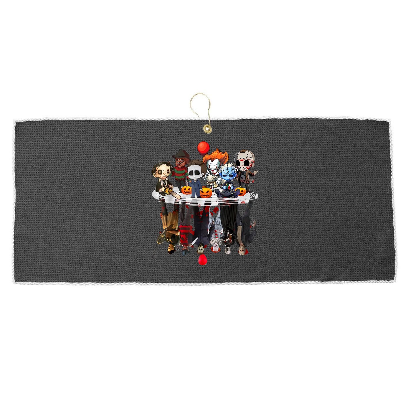 Funny Halloween, Cute Halloween, Cute Horror Movie Chibi Character Water Reflect Large Microfiber Waffle Golf Towel