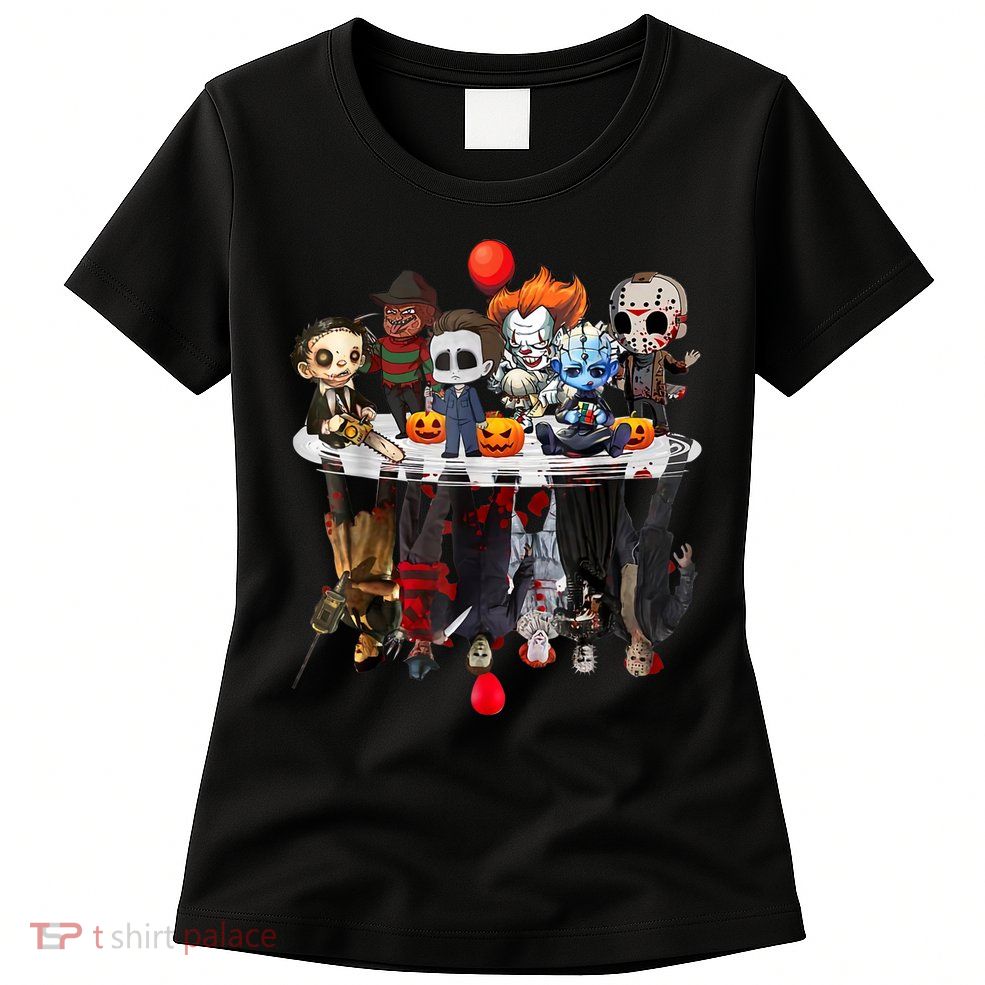 Funny Halloween, Cute Halloween, Cute Horror Movie Chibi Character Water Reflect Womens T-Shirt