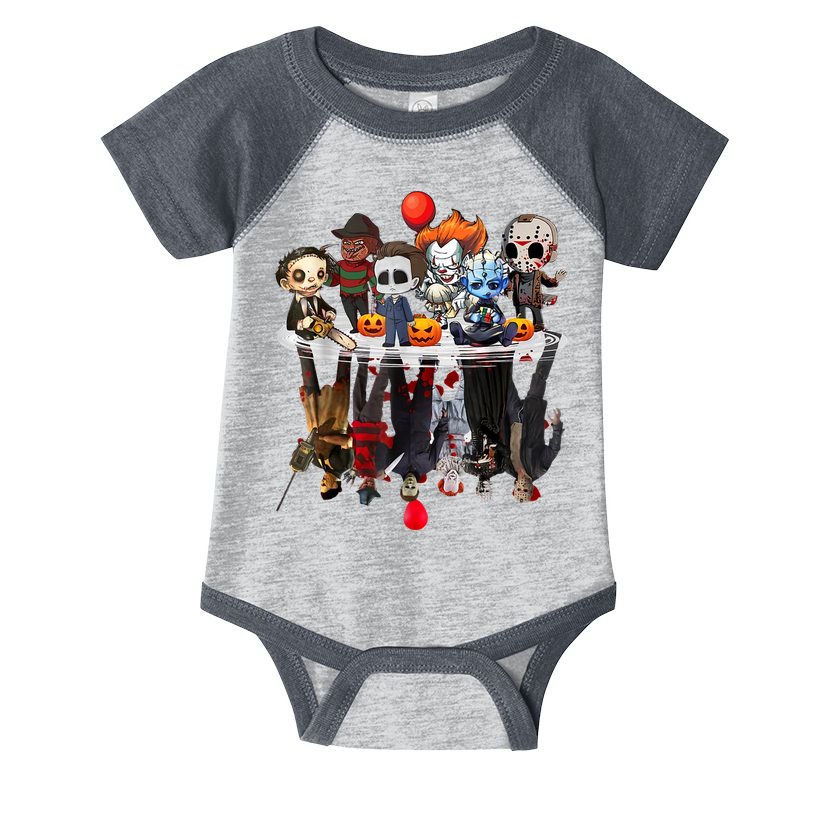 Funny Halloween, Cute Halloween, Cute Horror Movie Chibi Character Water Reflect Infant Baby Jersey Bodysuit