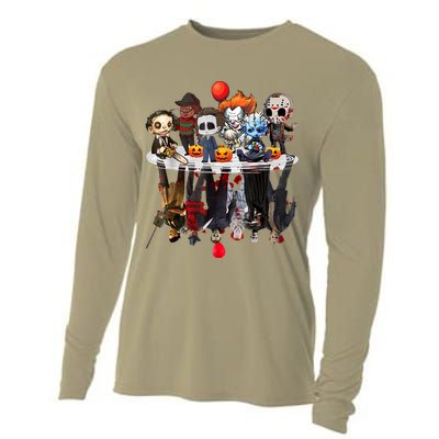 Funny Halloween, Cute Halloween, Cute Horror Movie Chibi Character Water Reflect Cooling Performance Long Sleeve Crew