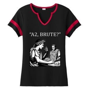 Funny History Caesar And Brutus Board Game Meme Ladies Halftime Notch Neck Tee