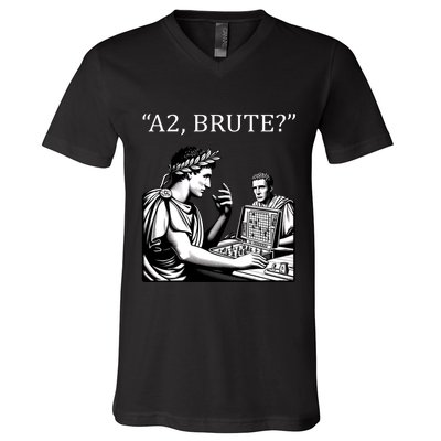 Funny History Caesar And Brutus Board Game Meme V-Neck T-Shirt