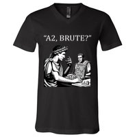 Funny History Caesar And Brutus Board Game Meme V-Neck T-Shirt