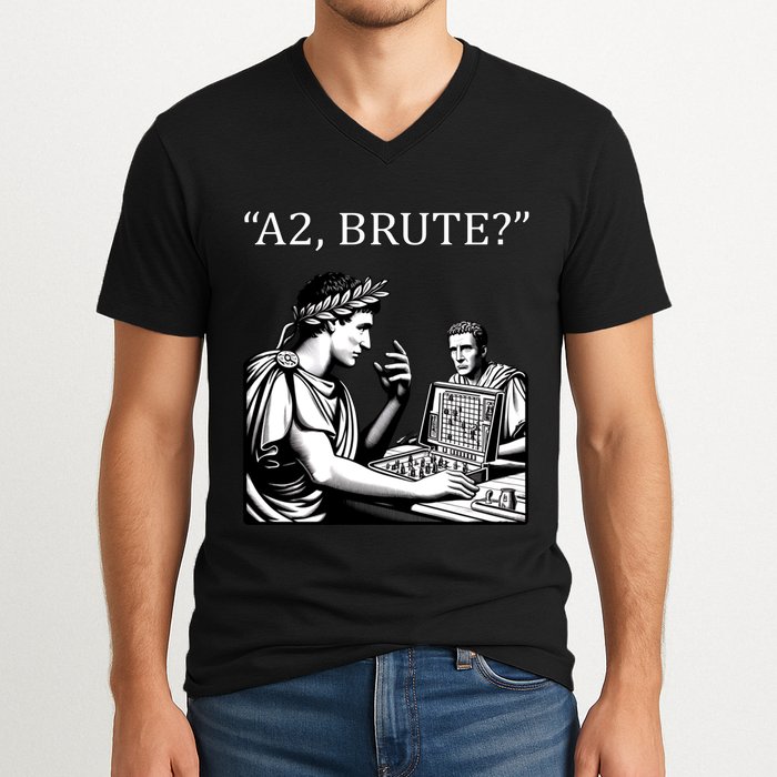 Funny History Caesar And Brutus Board Game Meme V-Neck T-Shirt