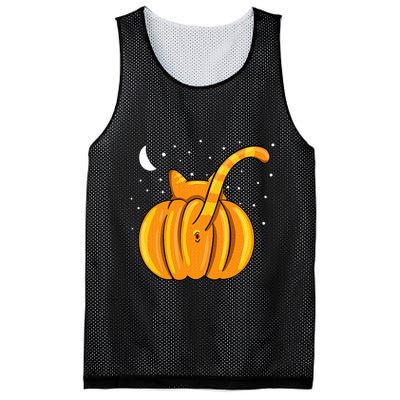 Funny Halloween Cat Butt Pumpkin Orange Tabby Lover Mesh Reversible Basketball Jersey Tank